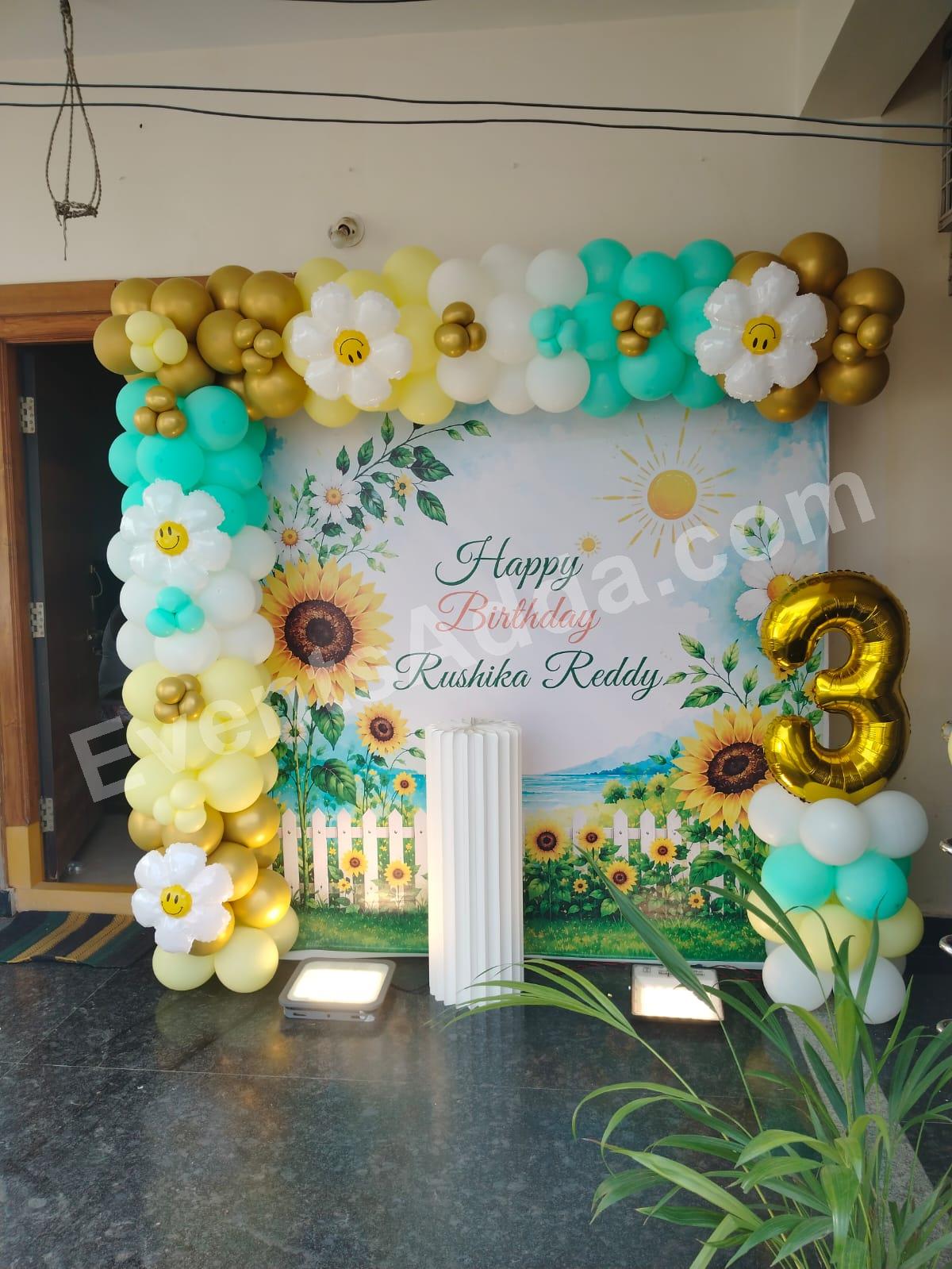 Sunflower Garden Theme 3rd Birthday Balloon Backdrop Decoration Decoration in Rajanna Sircilla