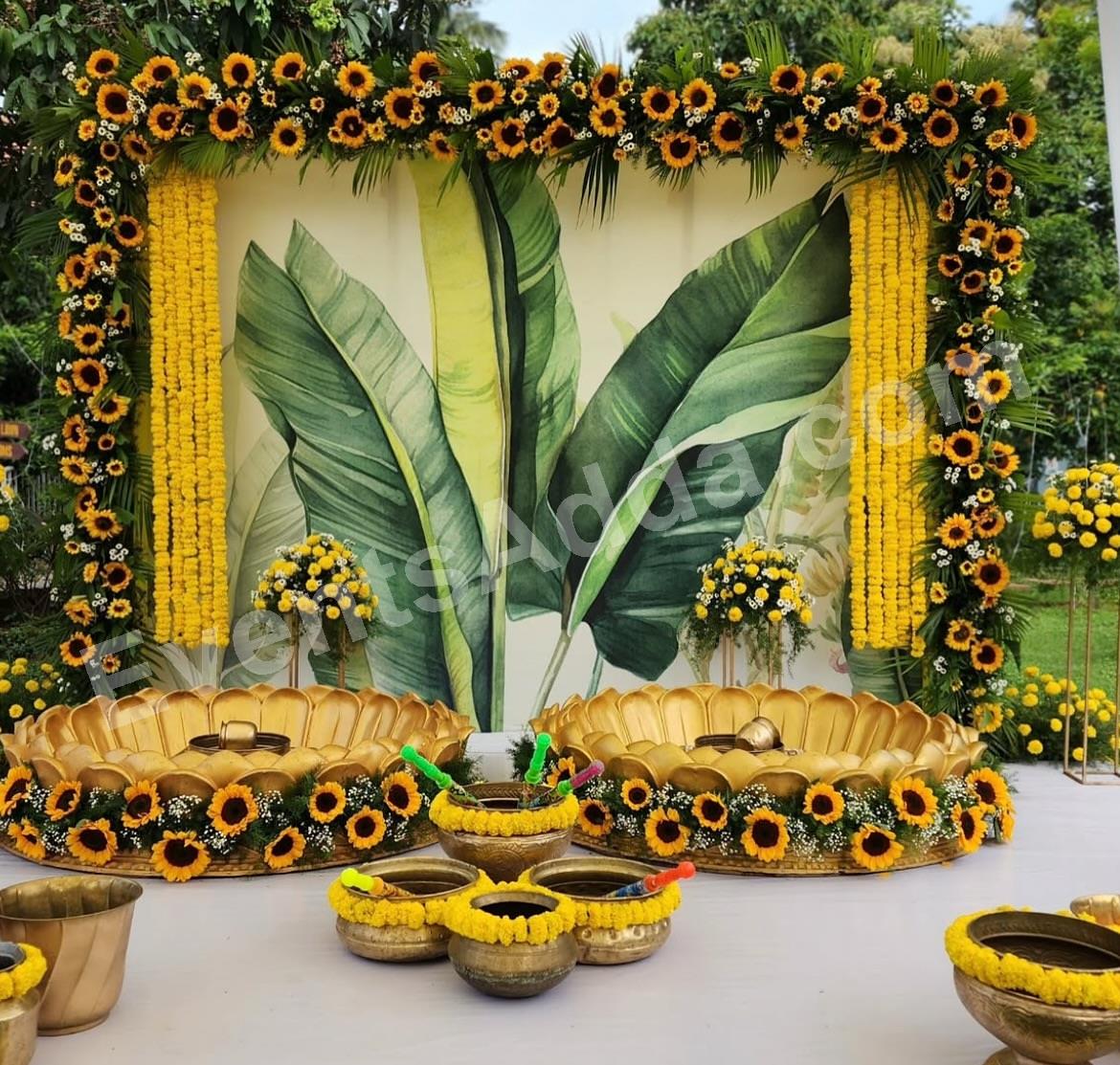 sunflower-theme-haldi-ceremony-decoration Decoration in =Hyderabad