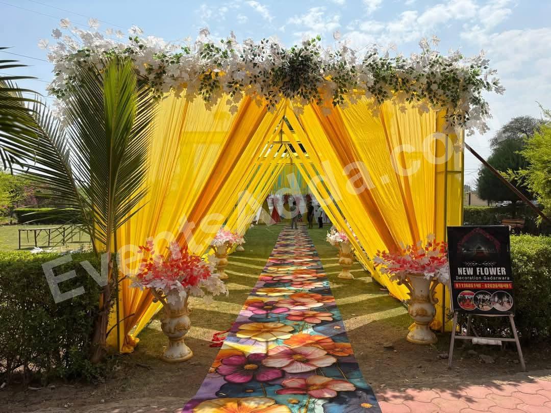 Sunshine Yellow Draped Wedding Entrance Walkway Decoration Decoration in Siddipet