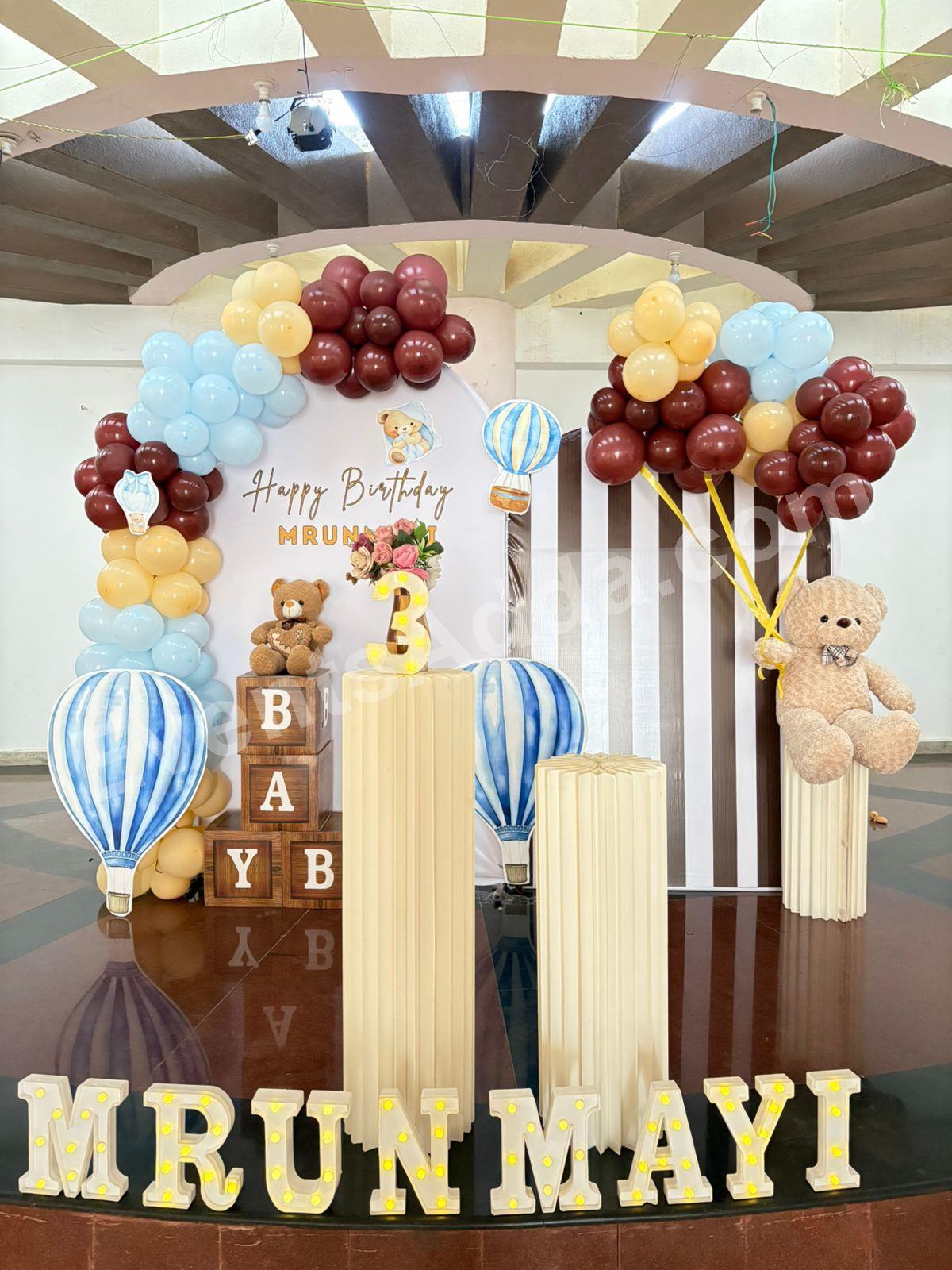 Teddy Bear Hot Air Balloon 3rd Birthday Decoration in Hyderabad