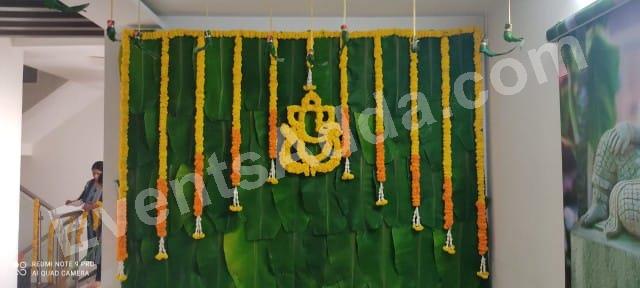 traditional-banana-leaf-ganesha-floral-backdrop-decoration in Siddipet