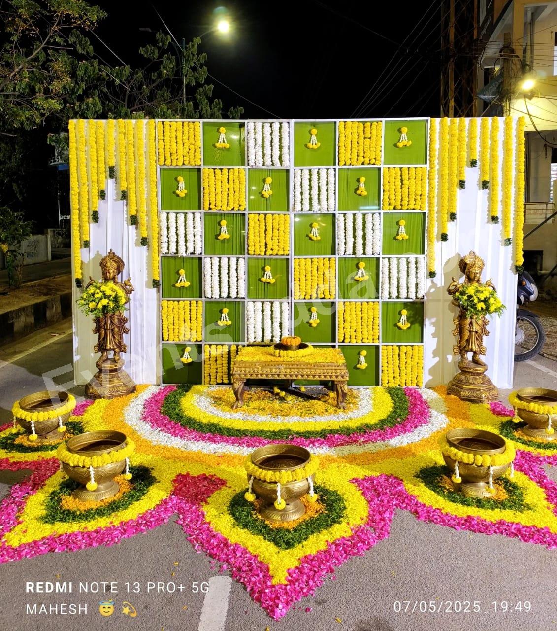 traditional-banana-leaf-grid-haldi-ceremony-decoration Decoration in =Hyderabad