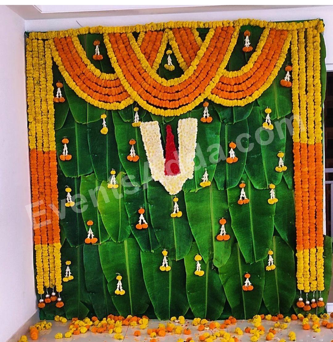 traditional-banana-leaf-vaishnav-tilak-backdrop-decoration in Siddipet