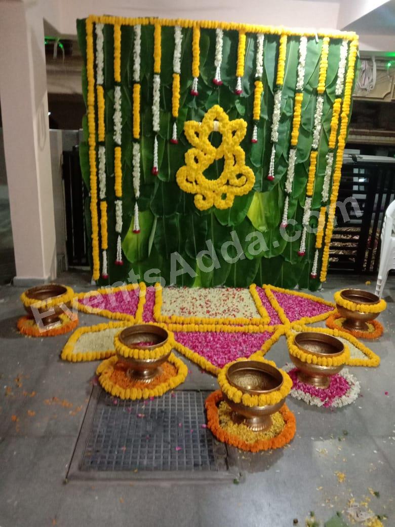 Traditional Floral Ganesha Haldi Ceremony Decoration in Udaipur