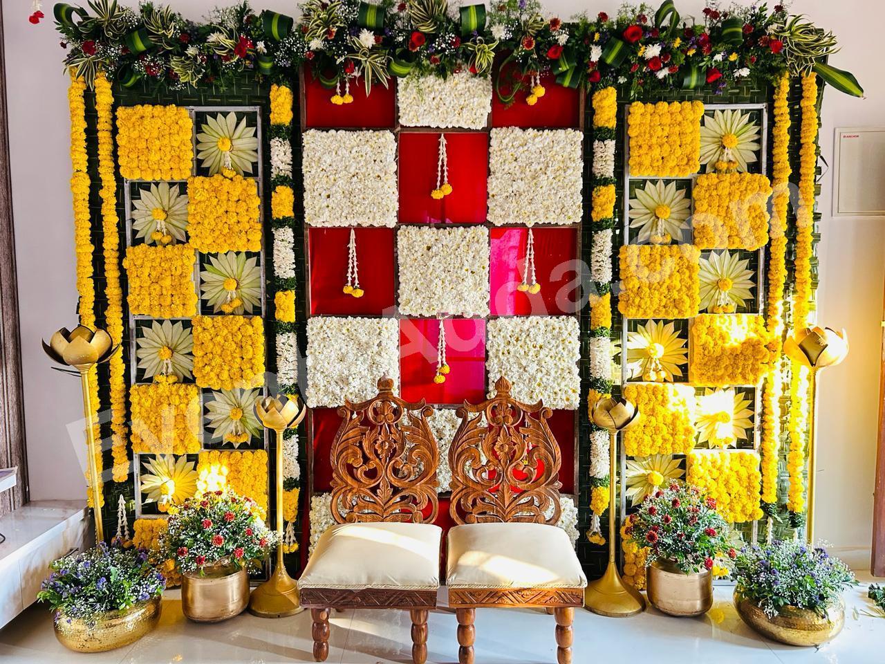 traditional-floral-haldi-ceremony-backdrop in Siddipet