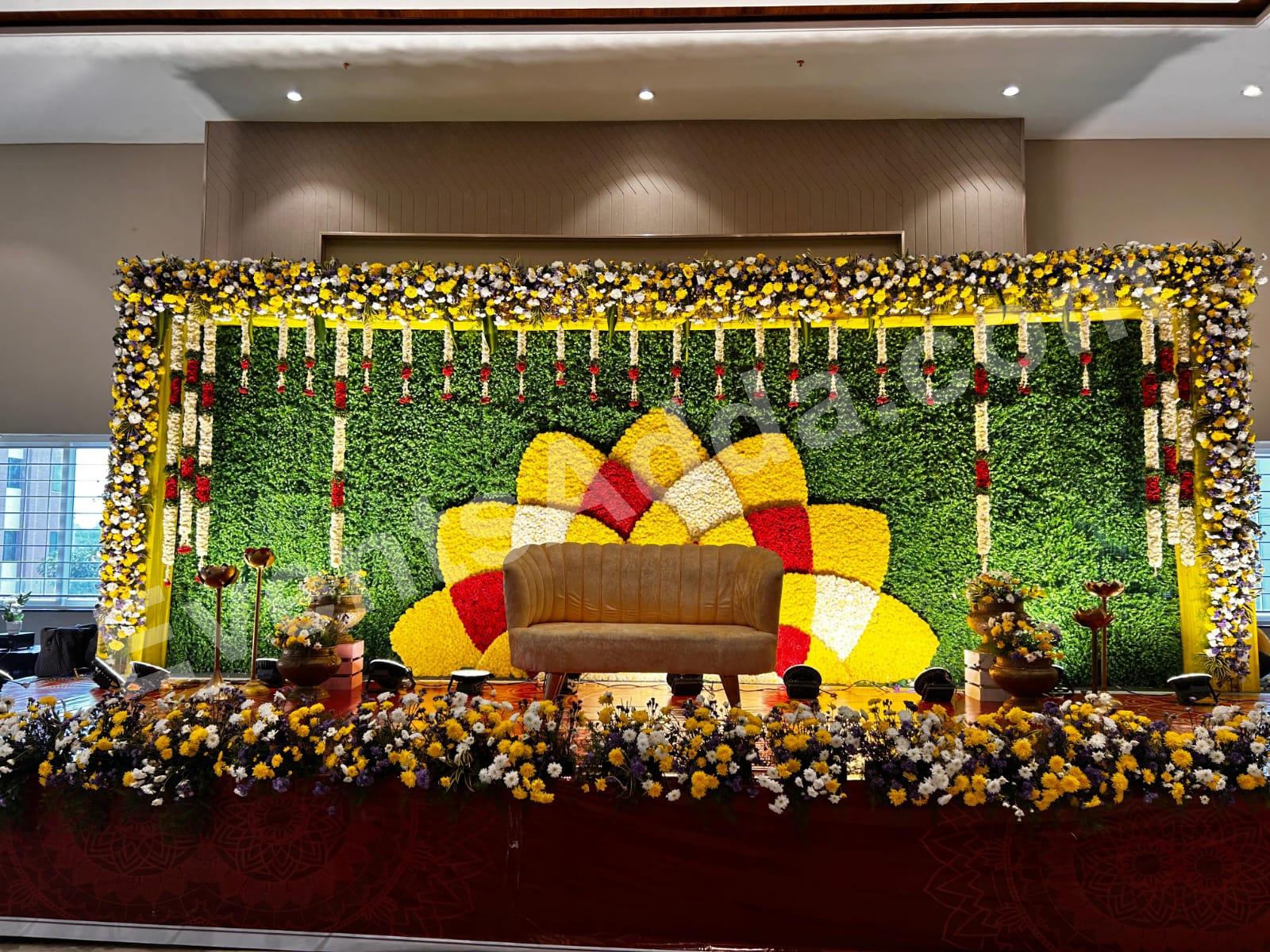traditional-floral-haldi-stage-decoration-2 in Siddipet