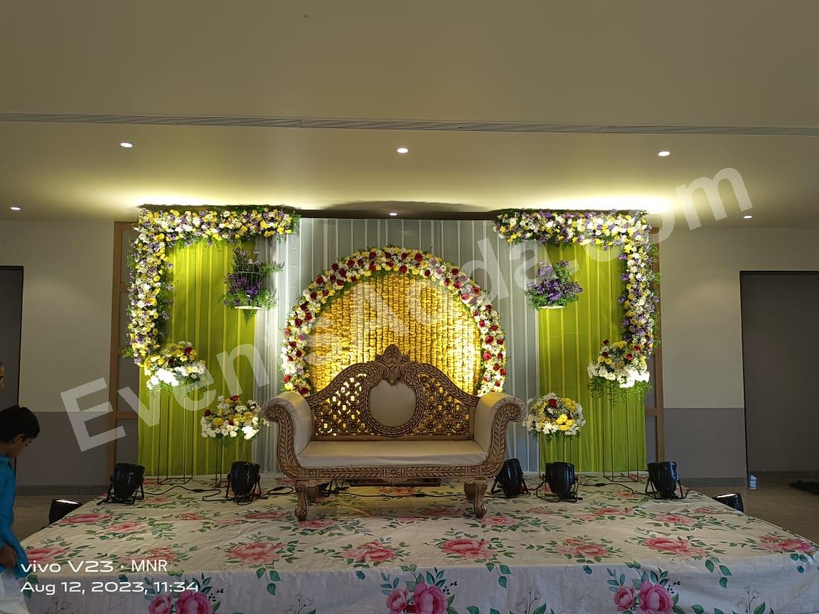 traditional-floral-haldi-stage-decoration in Siddipet