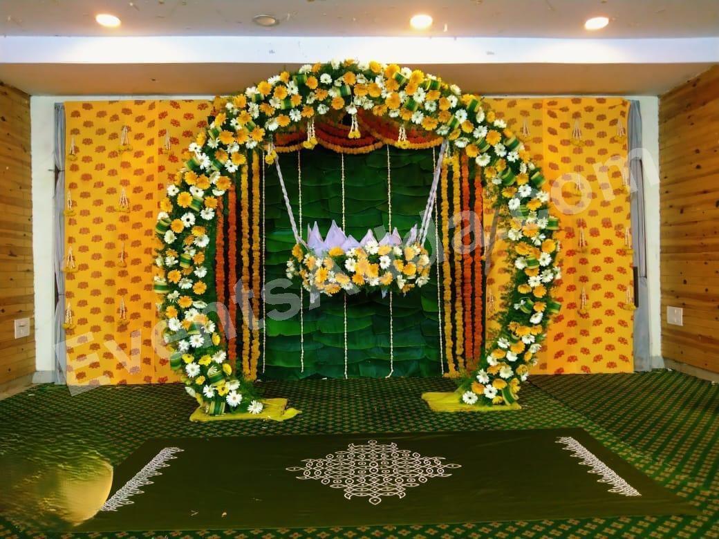 traditional-floral-moon-swing-ceremony-decoration in Hyderabad