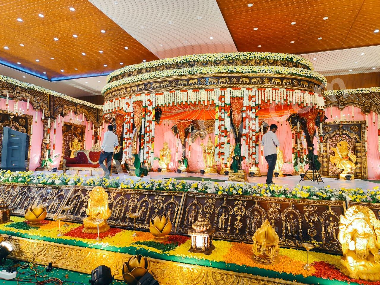 traditional-grand-temple-style-floral-stage-decoration in Udaipur