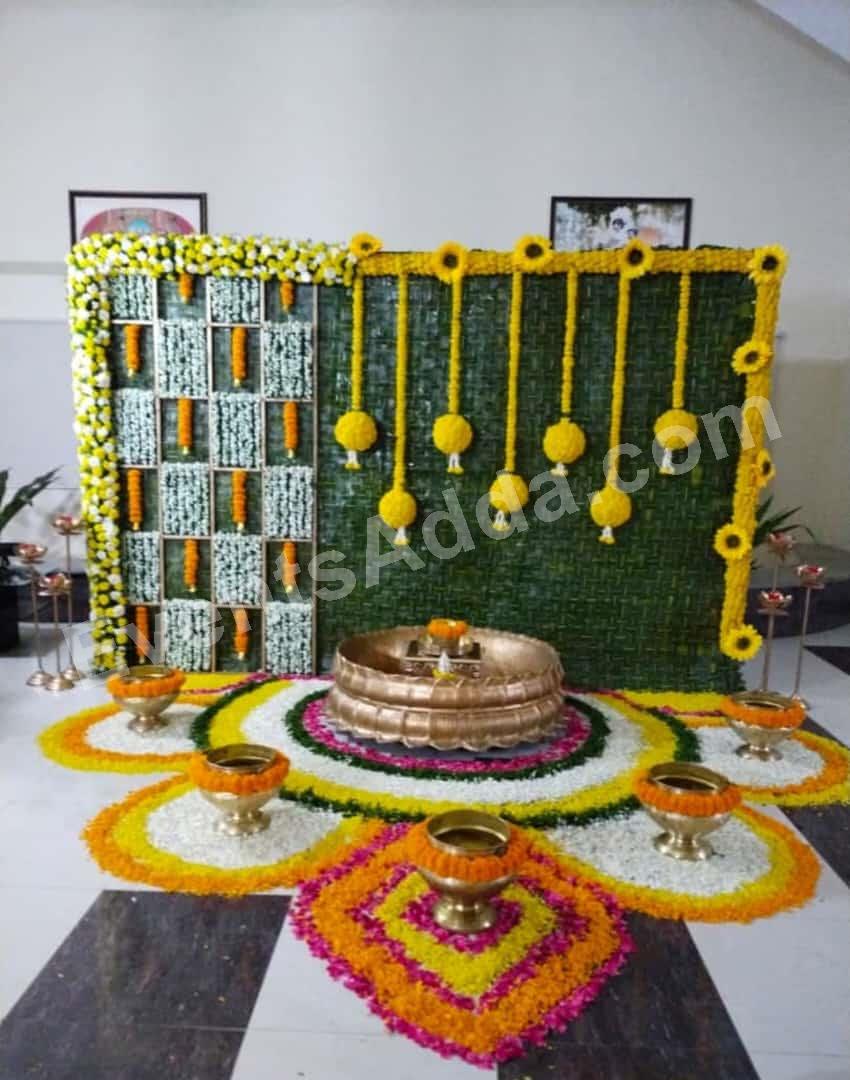 Traditional Green and Yellow Floral Haldi Ceremony Decoration 2 in Udaipur