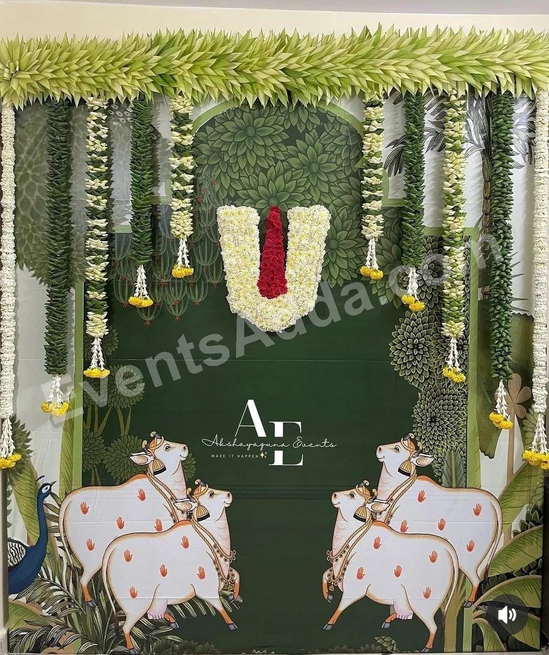 Traditional Green Floral Cow-Themed Stage Decoration Decoration in Bangalore