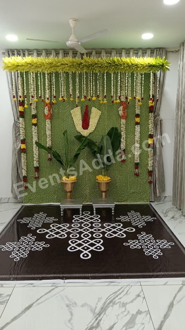 Traditional Green Floral Pooja Backdrop Decoration in Udaipur