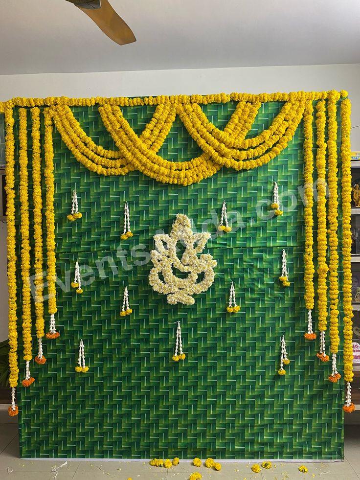 Traditional Green Mat Floral Ganesha Backdrop Decoration Decoration in Jaipur