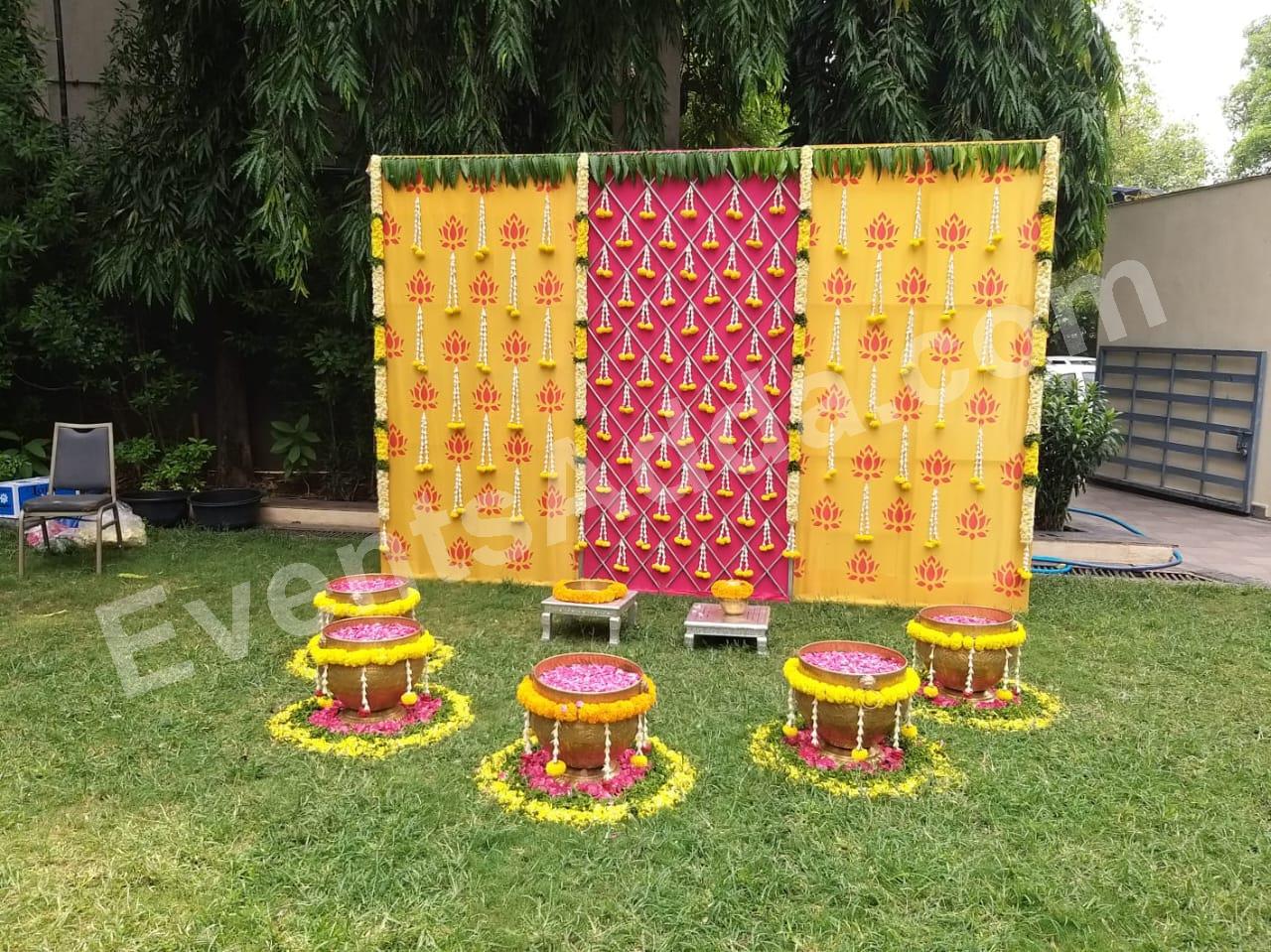 traditional-haldi-ceremony-floral-backdrop-decoration in Jaipur