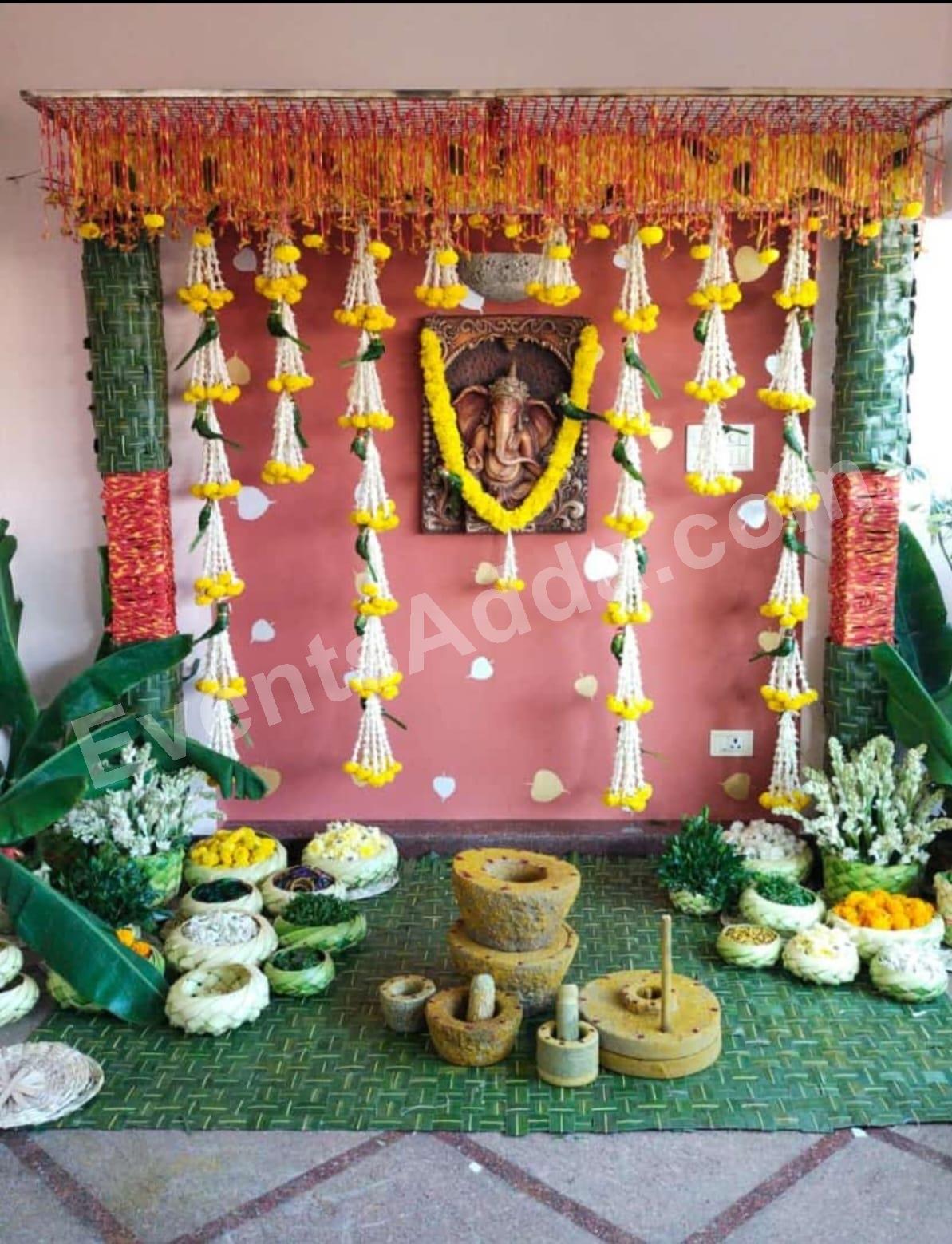 traditional-haldi-floral-backdrop-decoration in Vizag