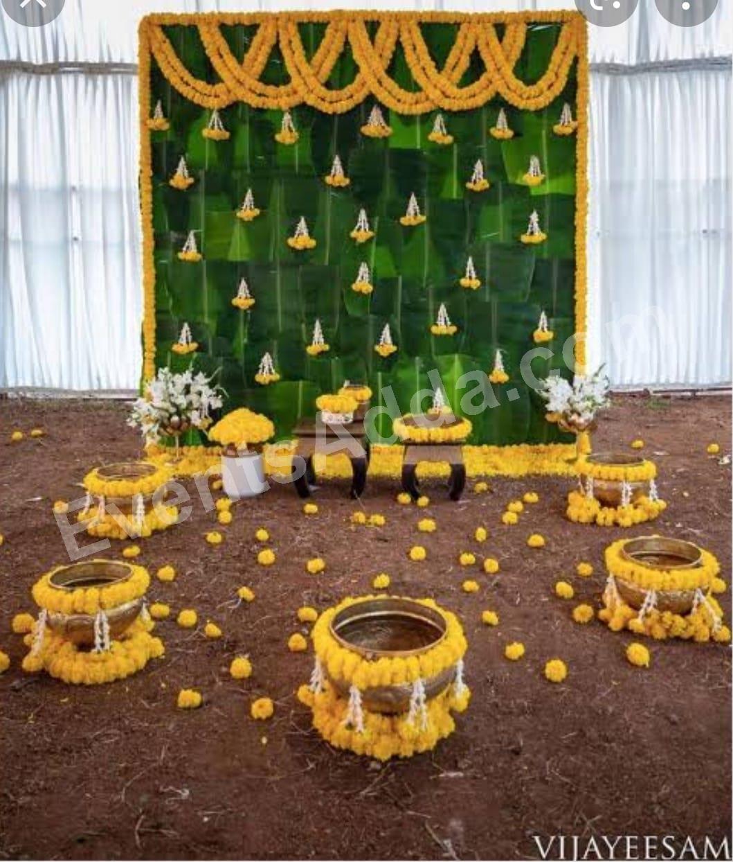 traditional-marigold-banana-leaf-backdrop-decoration in Ahmedabad