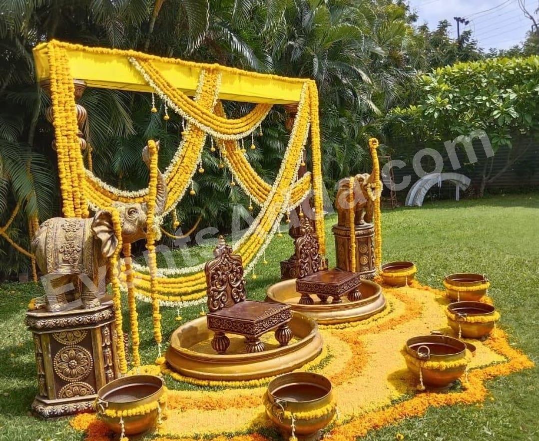 traditional-marigold-elephant-floral-stage-decoration in Vizag