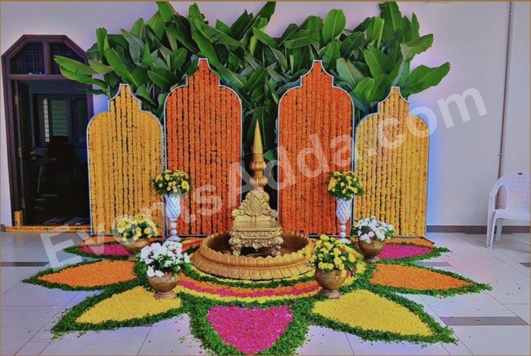 Traditional Marigold Floral Backdrop Decoration Decoration in Ahmedabad
