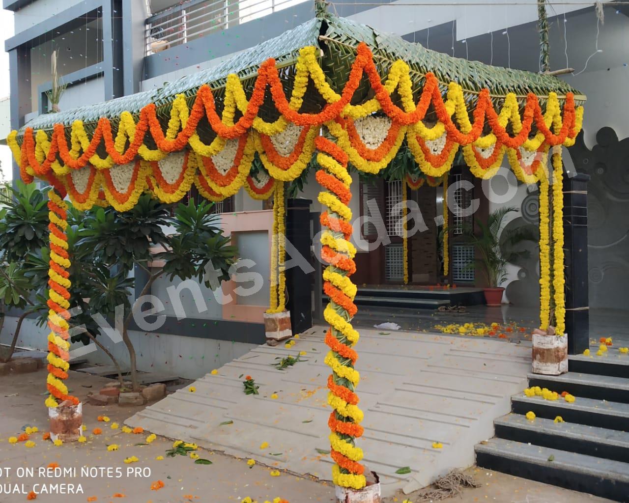 Traditional Marigold Floral Canopy Entrance Decoration in Udaipur