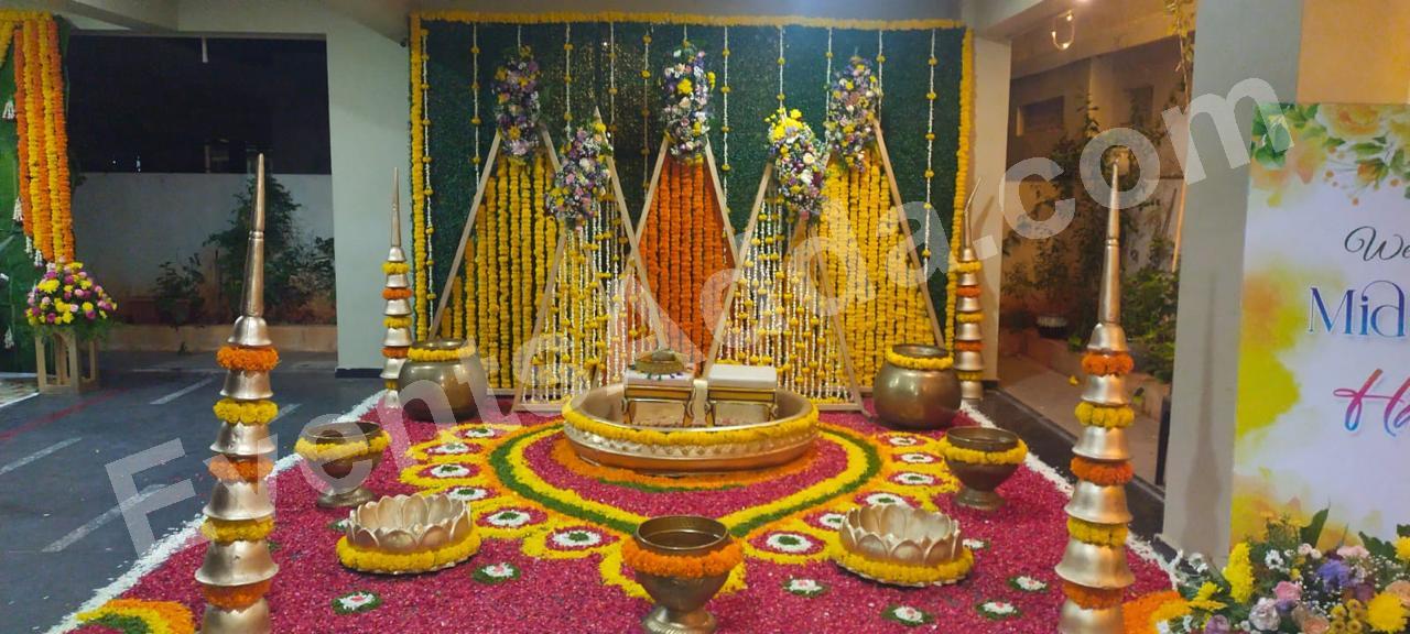 Traditional Marigold Haldi Ceremony Floral Setup in Udaipur