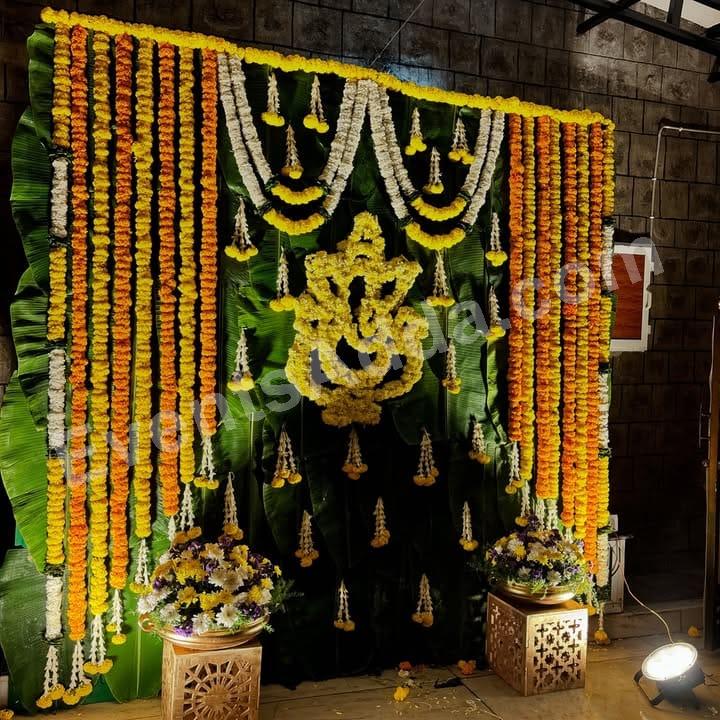 Traditional Marigold Om Floral Backdrop Decoration Decoration in Ahmedabad