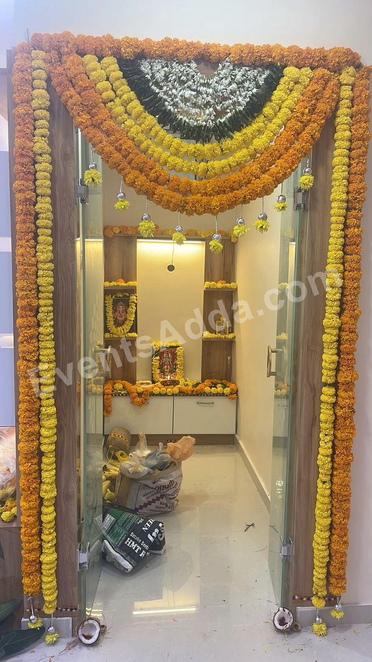 Traditional Marigold Temple Entrance Decoration Decoration in Jaipur