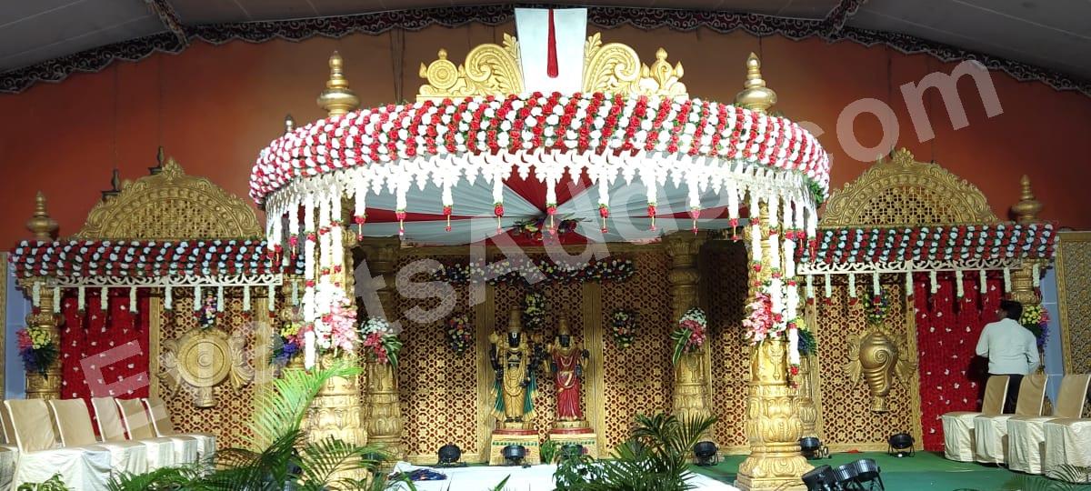traditional-red--white-floral-mandap-decoration in Bangalore