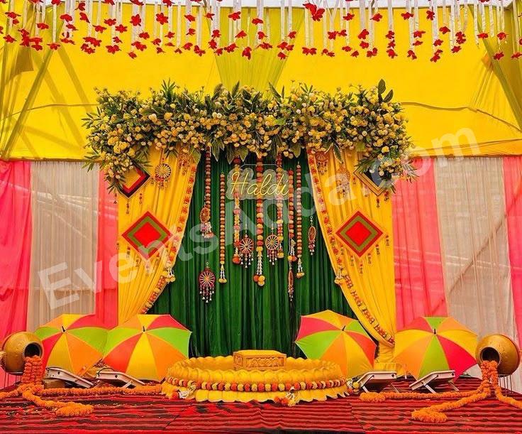 traditional-yellow--green-haldi-ceremony-decoration in Ahmedabad