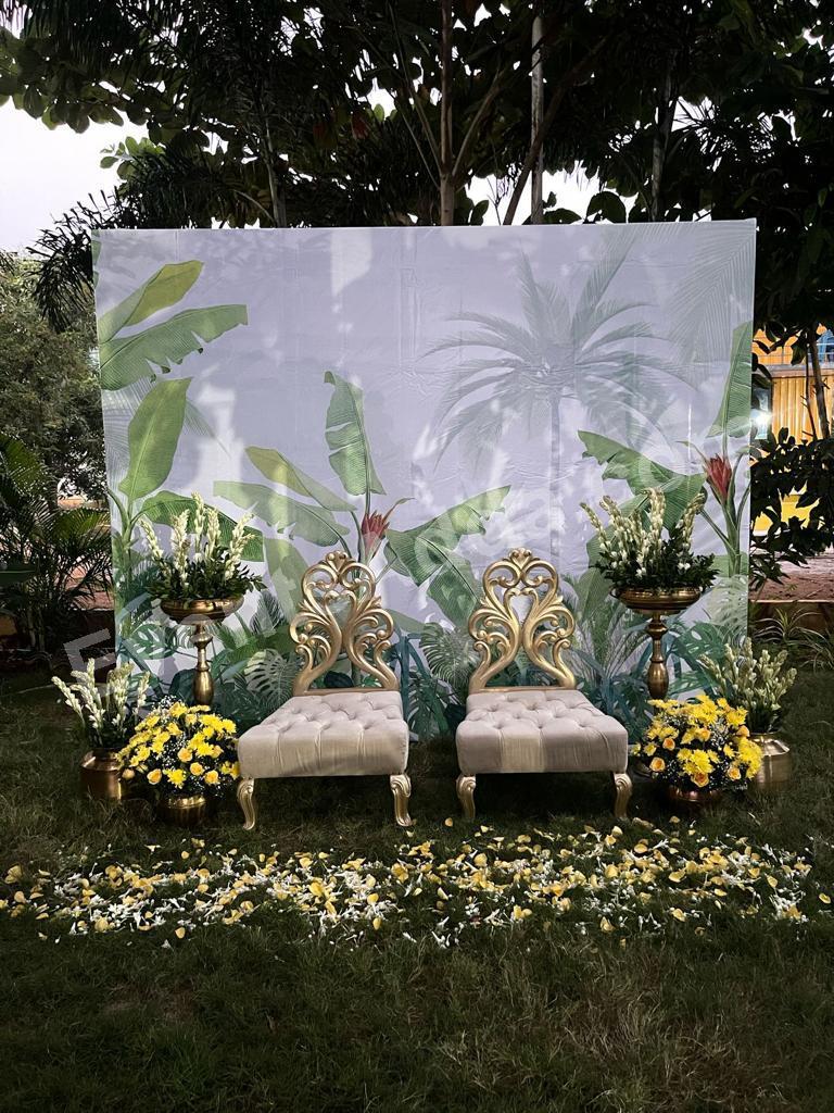 tropical-botanical-sofa-stage-decoration in Bangalore