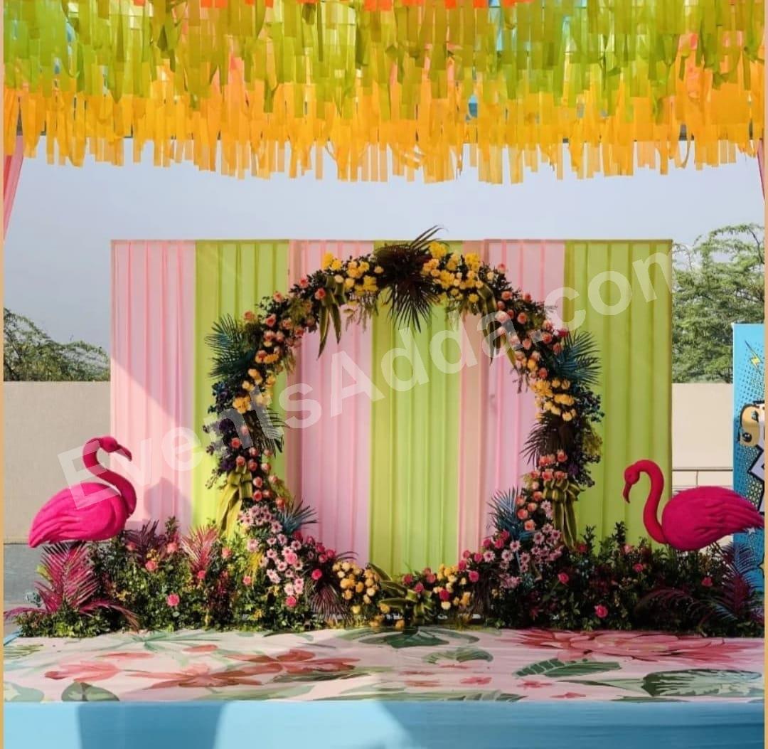 Tropical Flamingo Floral Arch Stage Decoration Decoration in Malaysia