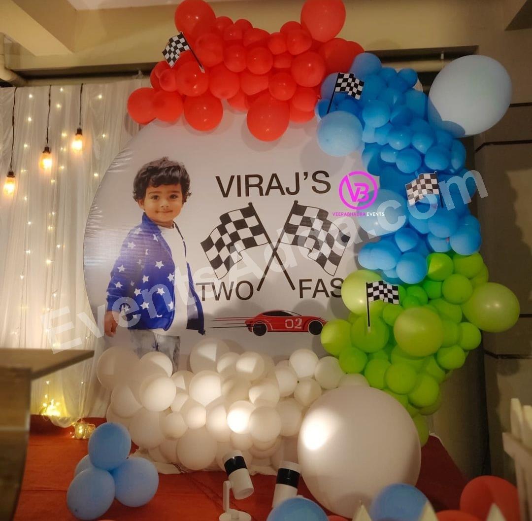 two-fast-racing-theme-2nd-birthday-balloon-decoration in Vijayawada