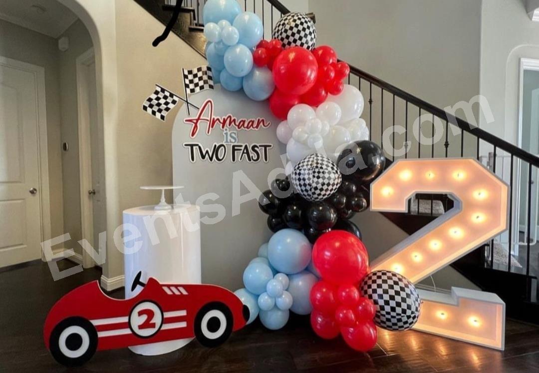 two-fast-racing-theme-2nd-birthday-decoration-with-led-number in Vijayawada