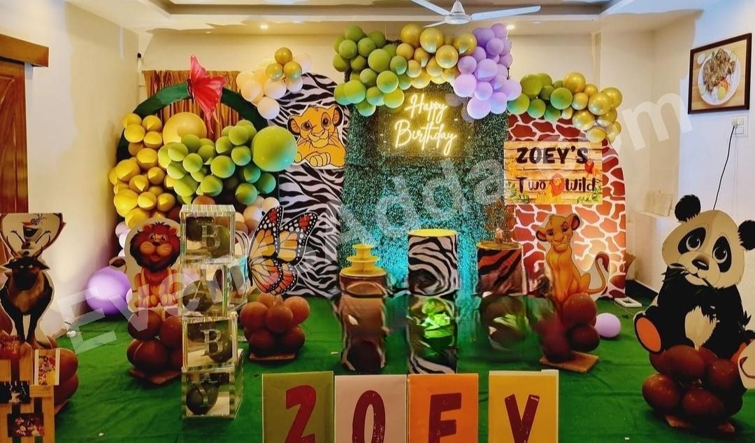 Two Wild Jungle Safari Theme Birthday Decoration Decoration theme setup in Vijayawada