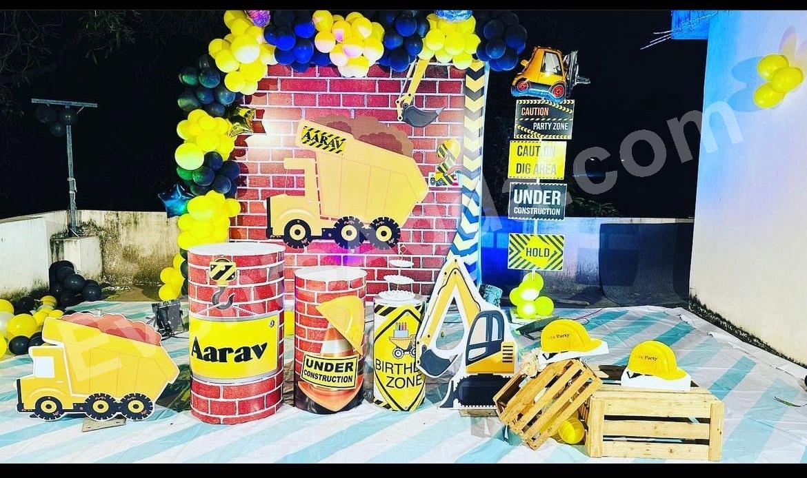 under-construction-birthday-theme-decoration in Vijayawada