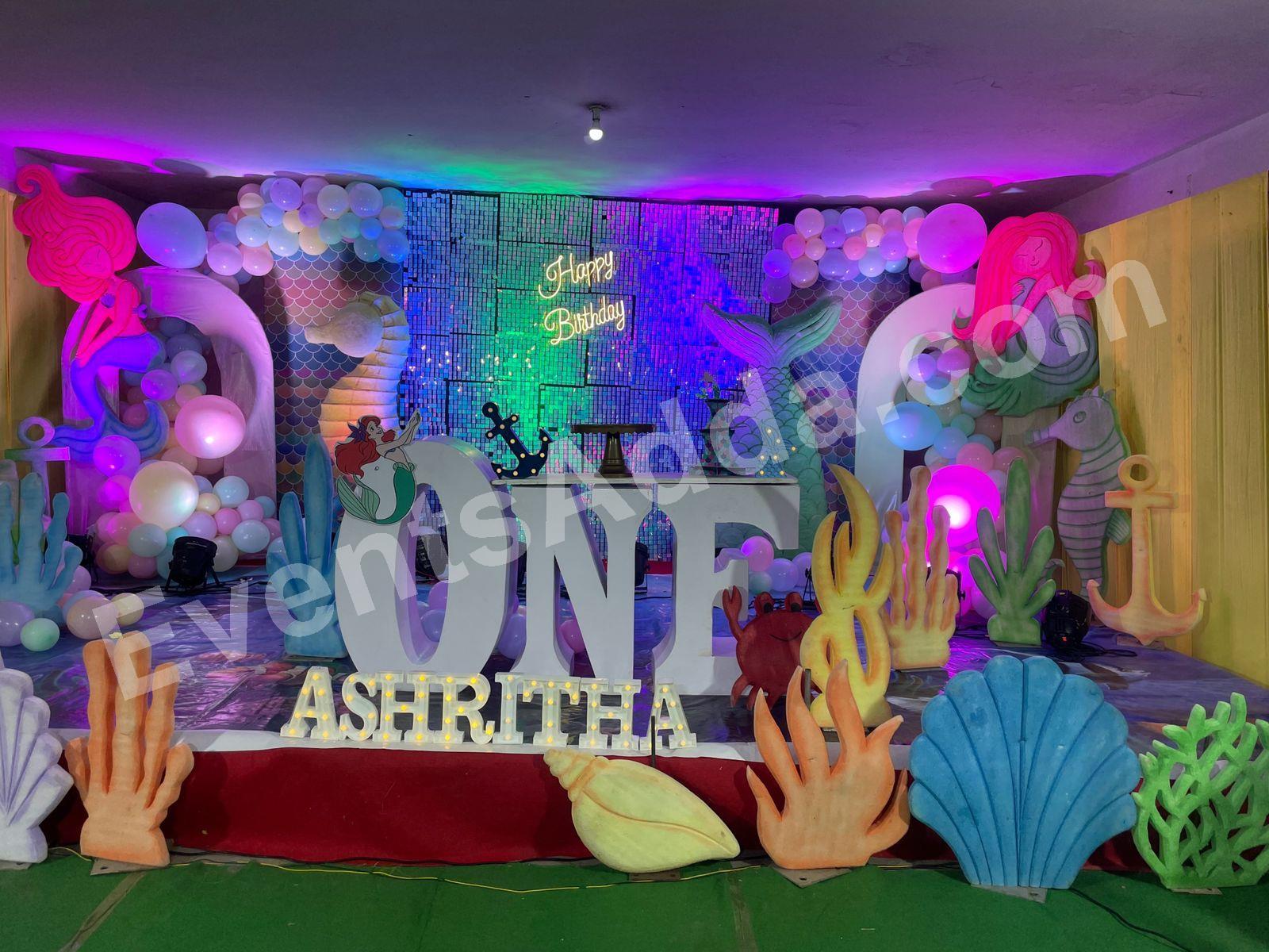 under-the-sea-first-birthday-shimmer-stage-decoration in Vijayawada