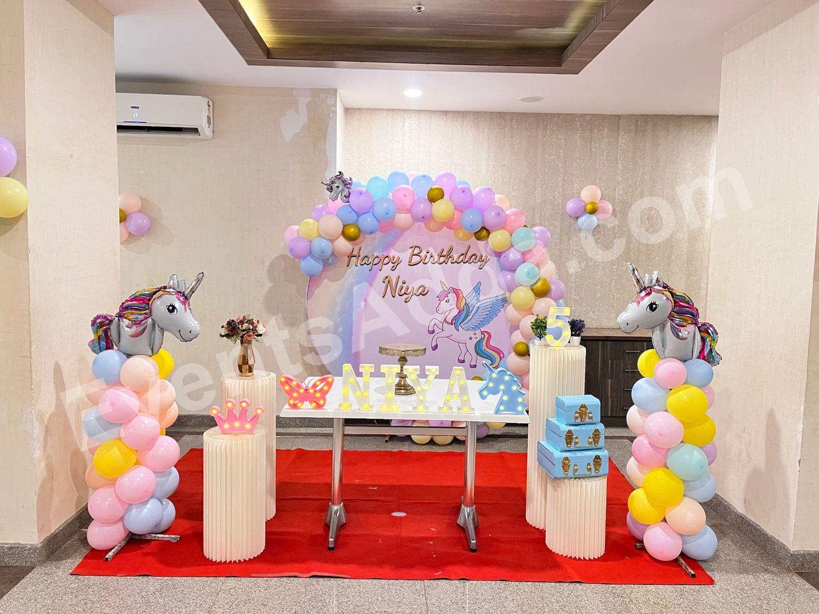 Unicorn Rainbow Birthday Balloon Decoration in Hyderabad