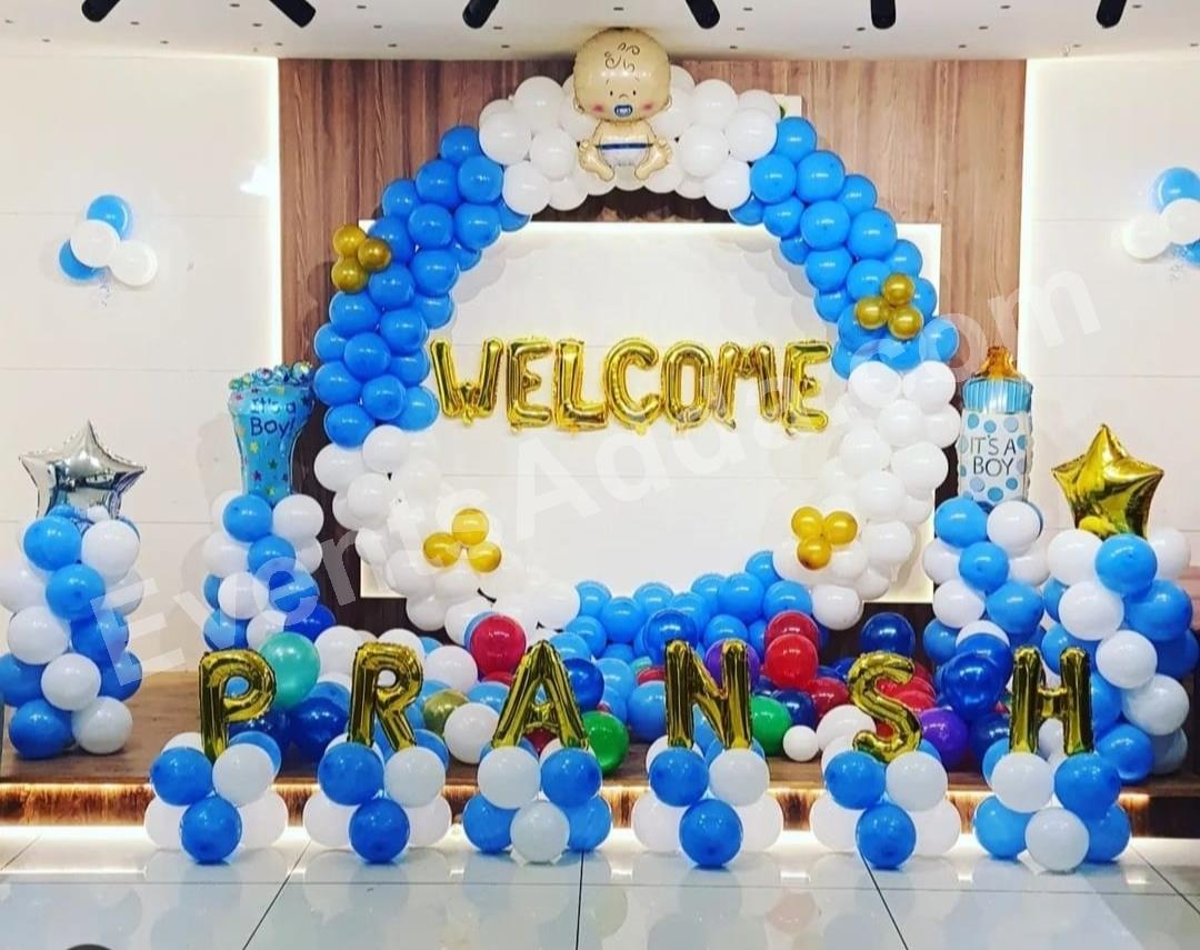 Welcome Baby Boy Balloon Ring Decoration with Personalized Name Setup Decoration in Pune