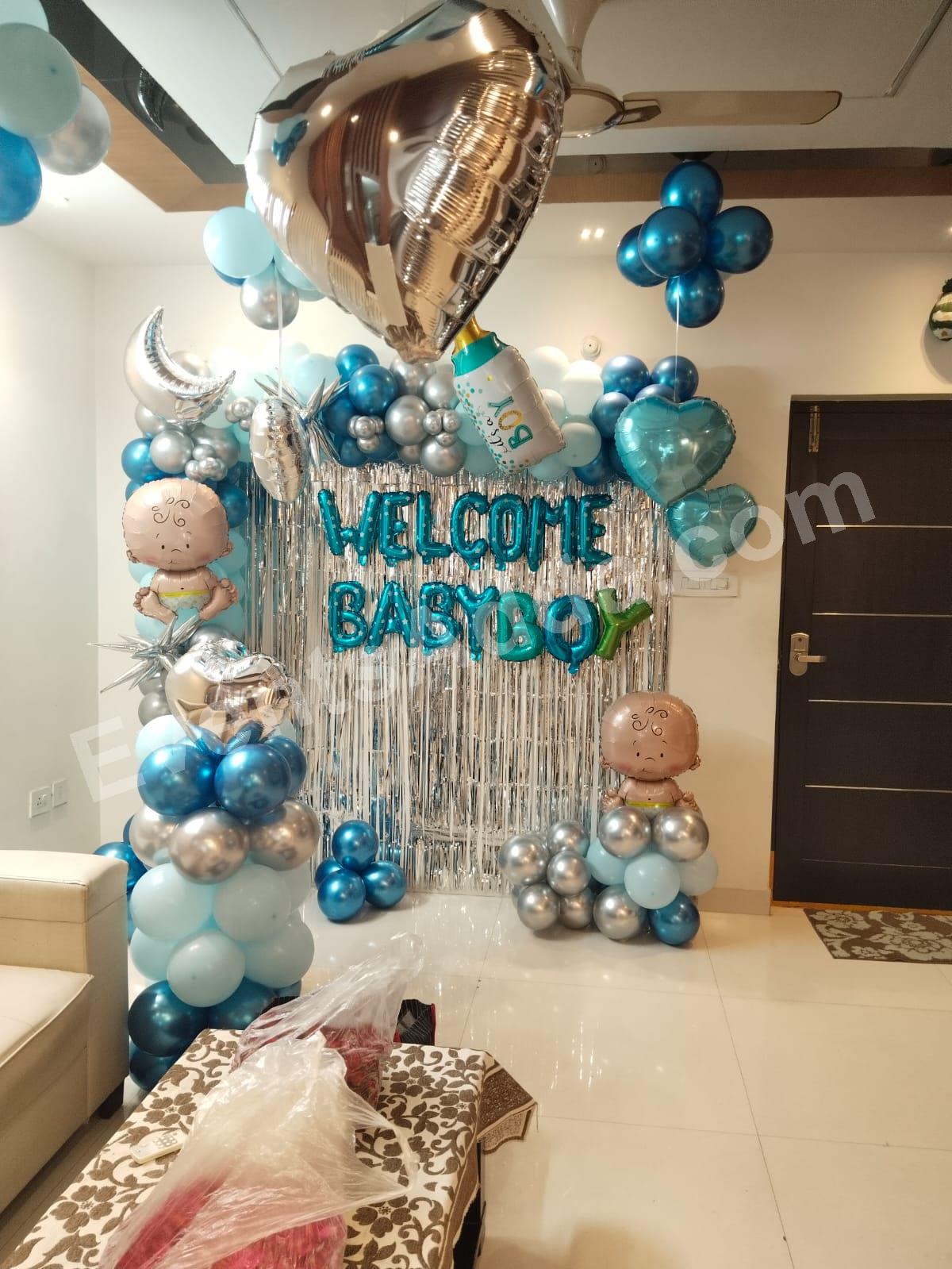 welcome-baby-boy-blue-balloon-backdrop-decoration in Chandigarh