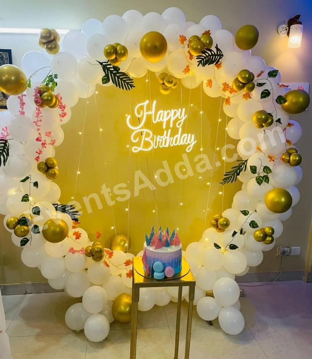 White and Gold Botanical Birthday Balloon Ring Decoration Decoration in Nagarkurnool