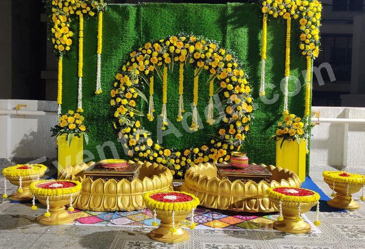 yellow-floral-lotus-haldi-ceremony-decoration in Ahmedabad