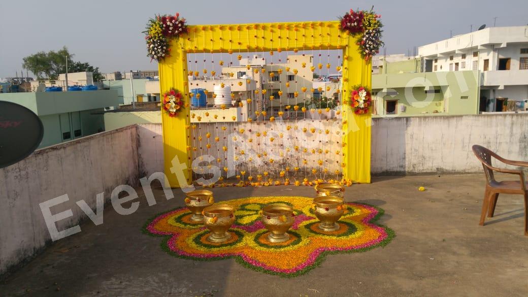 Yellow Marigold and Floral Urli Haldi Ceremony Decoration in Udaipur