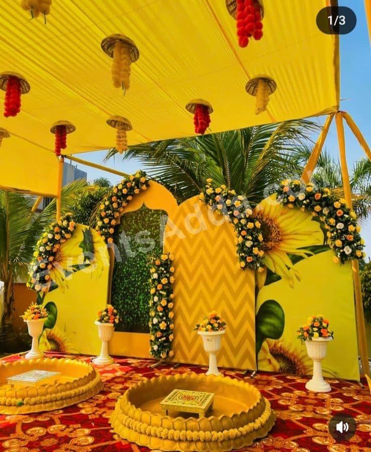 yellow-sunflower-haldi-canopy-decoration in Bangalore