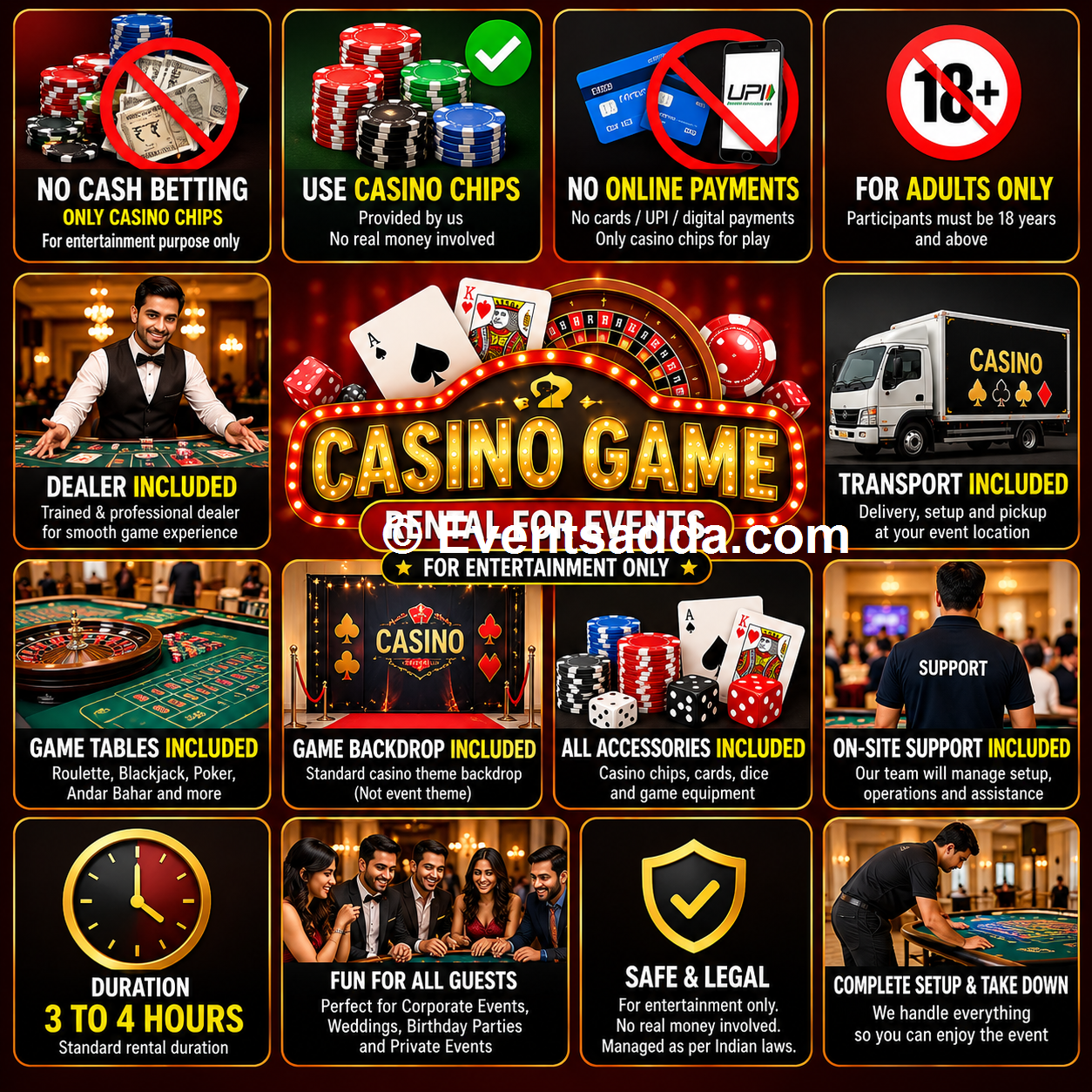 Poker Table Rent for birthday wedding corporate events